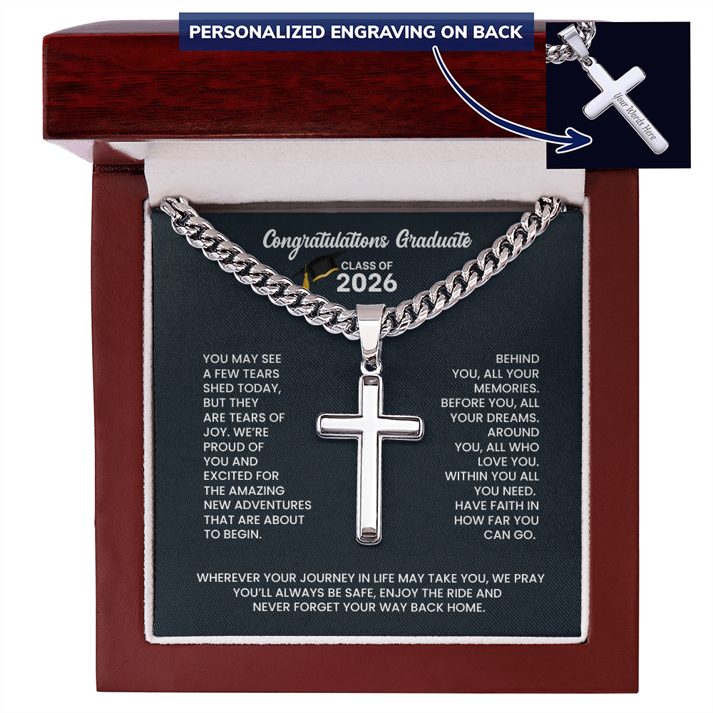 Class of 2026 Personalized Engraved Cross Necklace Gift