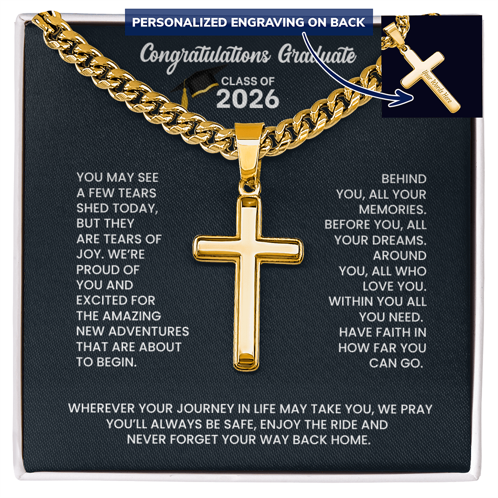 Class of 2026 Personalized Engraved Cross Necklace Gift