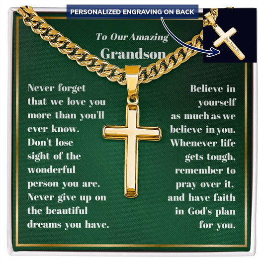 Personalized Grandson Engraved  Cross Necklace