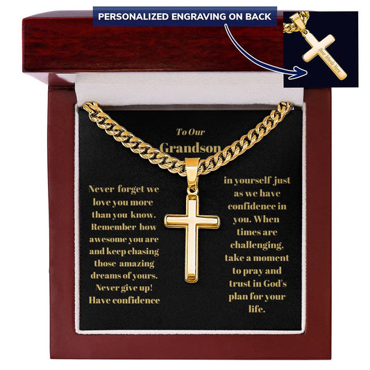 Personalized Grandson Engraved  Cross Necklace