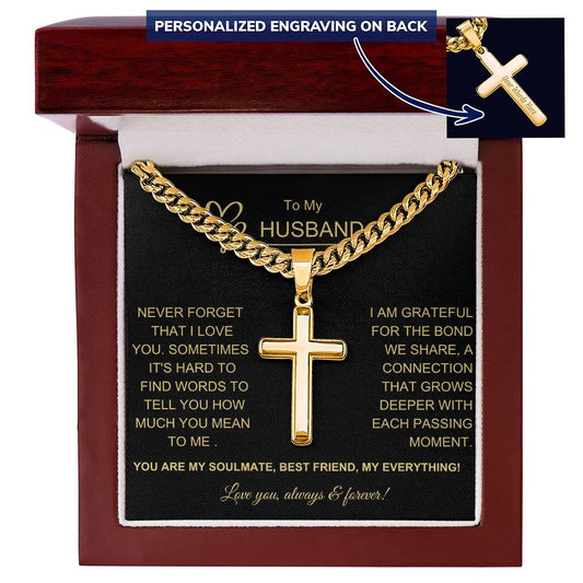 Personalized Husband Engraved  Cross Necklace