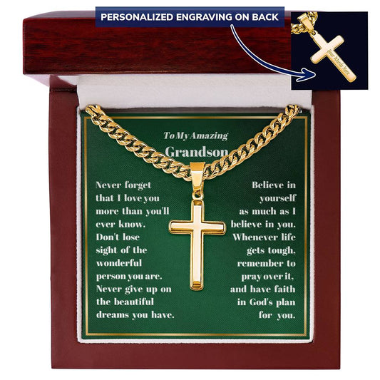Personalized Grandson Engraved  Cross Necklace