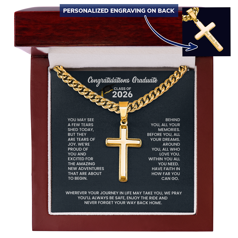 Class of 2026 Personalized Engraved Cross Necklace Gift