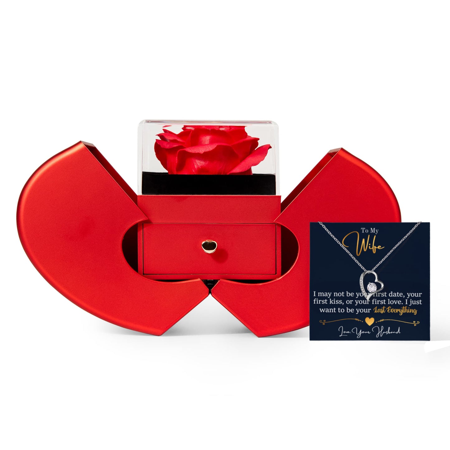 Wife Heart Necklace Preserved Rose Box Gift Set