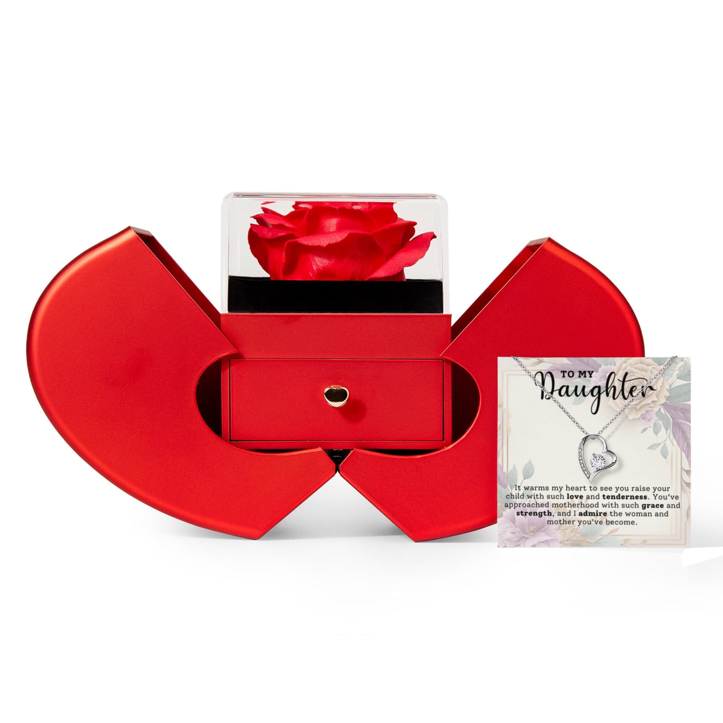 To My Daughter Heart Necklace  & Rose Gift Box Set