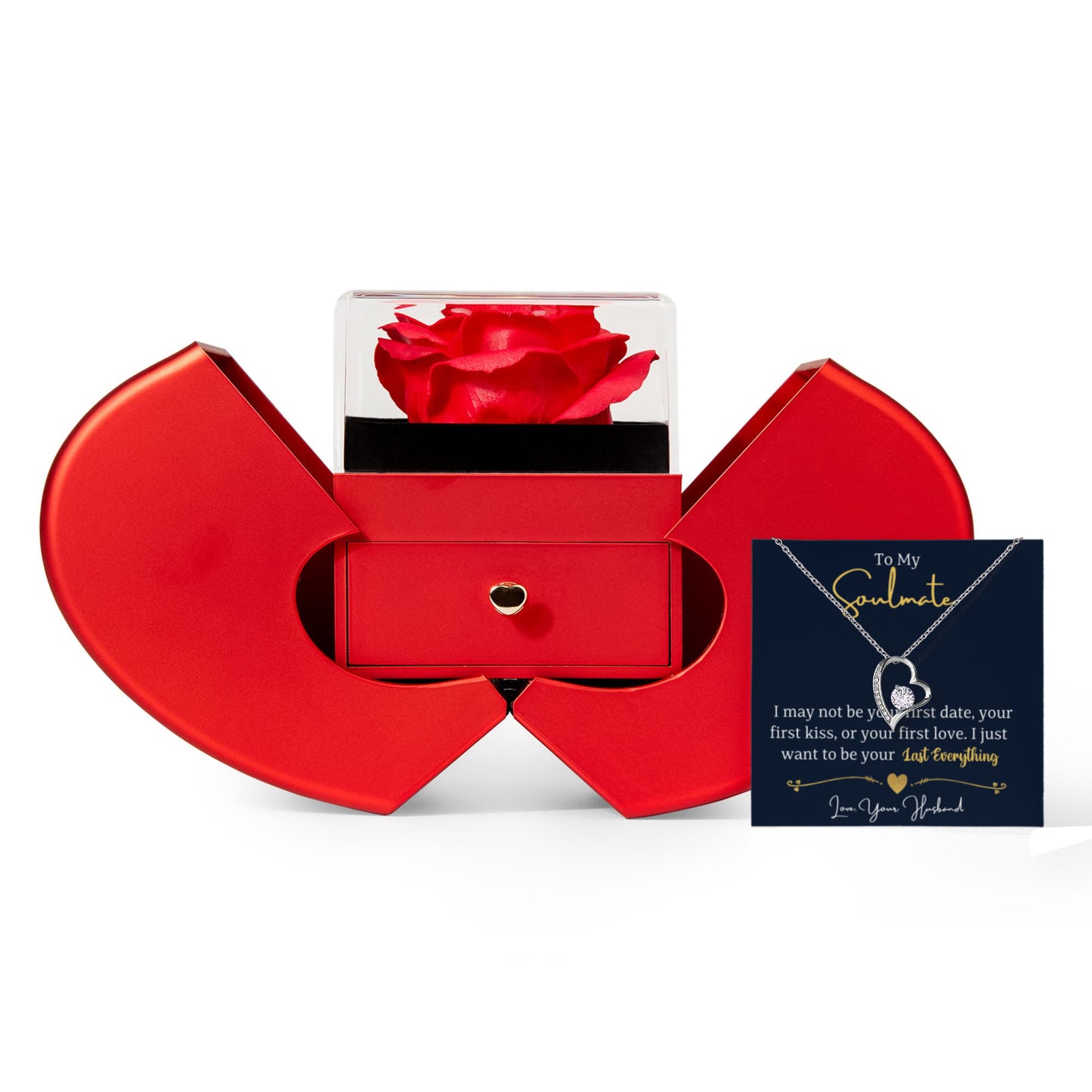 Soulmate Heart Necklace Preserved Rose Box Gift Set