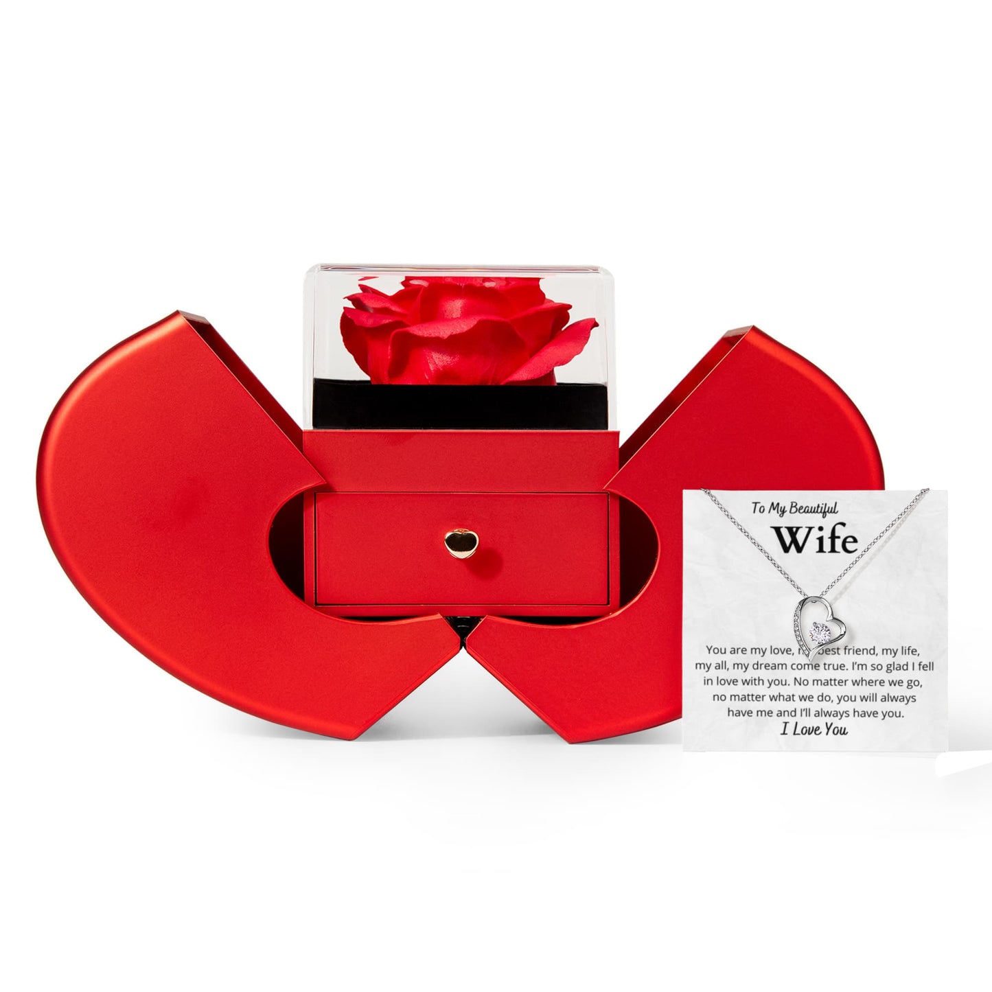 Wife Heart Necklace Preserved Rose Box Gift Set