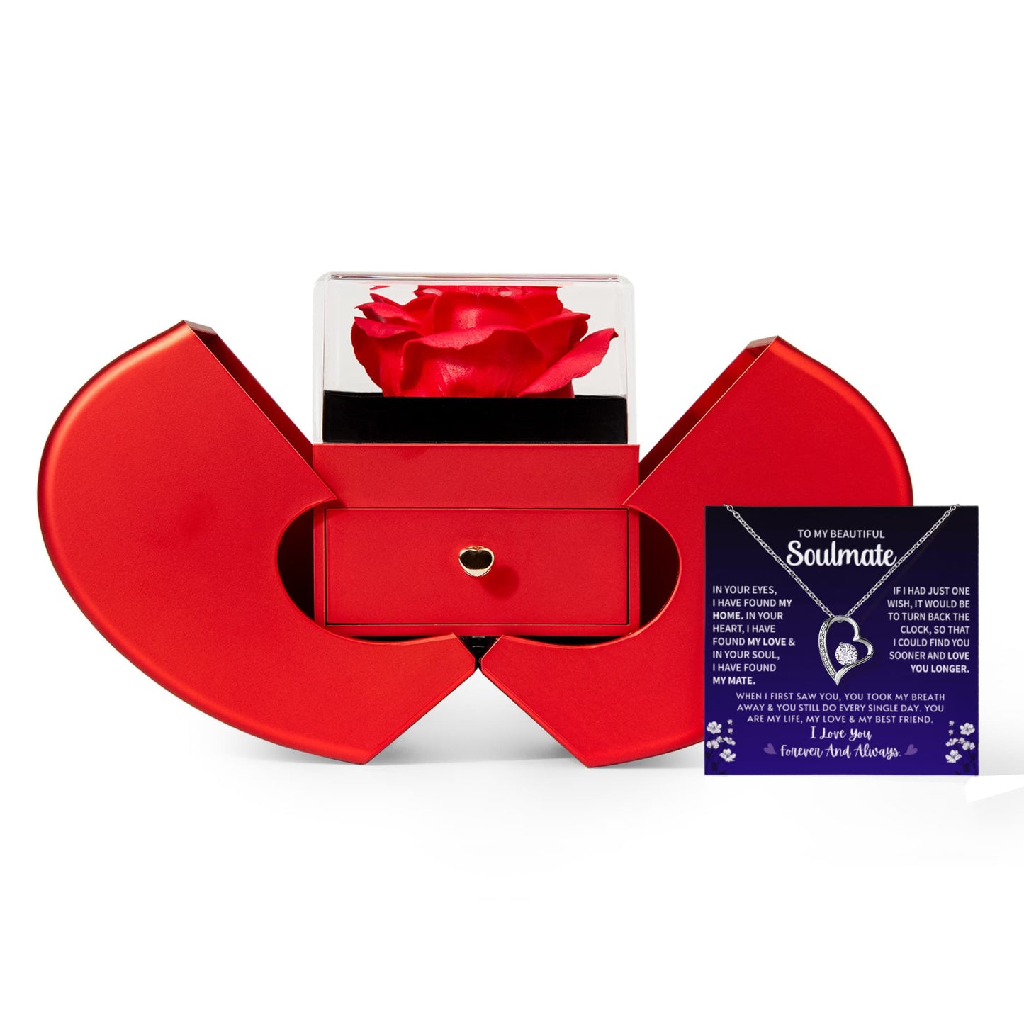 Soulmate Heart Necklace Preserved Rose Box Gift Set