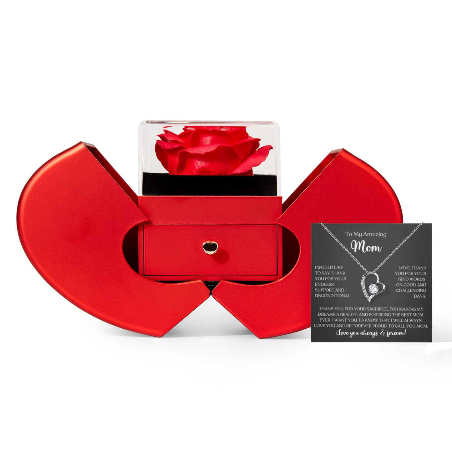 My Amazing Mom Rose Gift Set with Heart Necklace