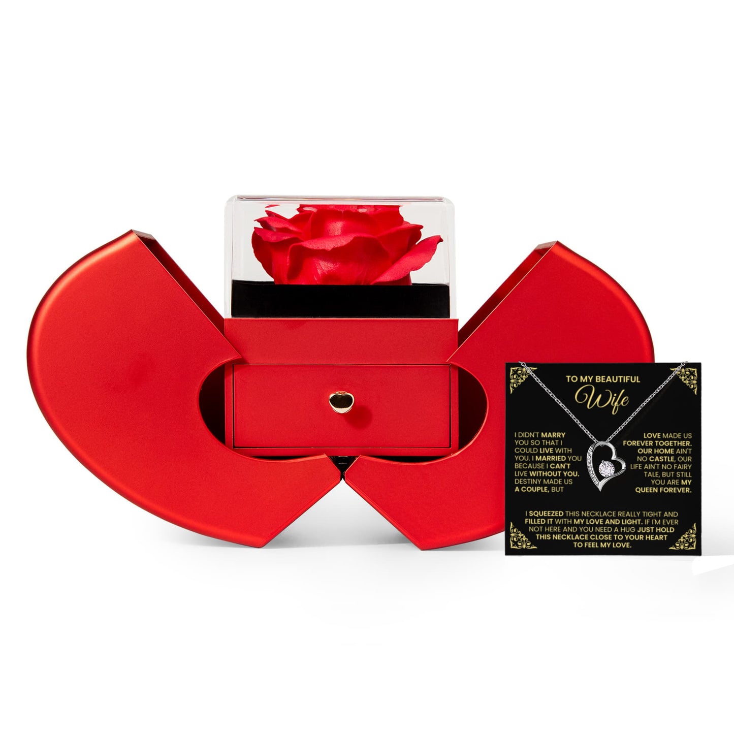 Wife Heart Necklace Preserved Rose Box Gift Set