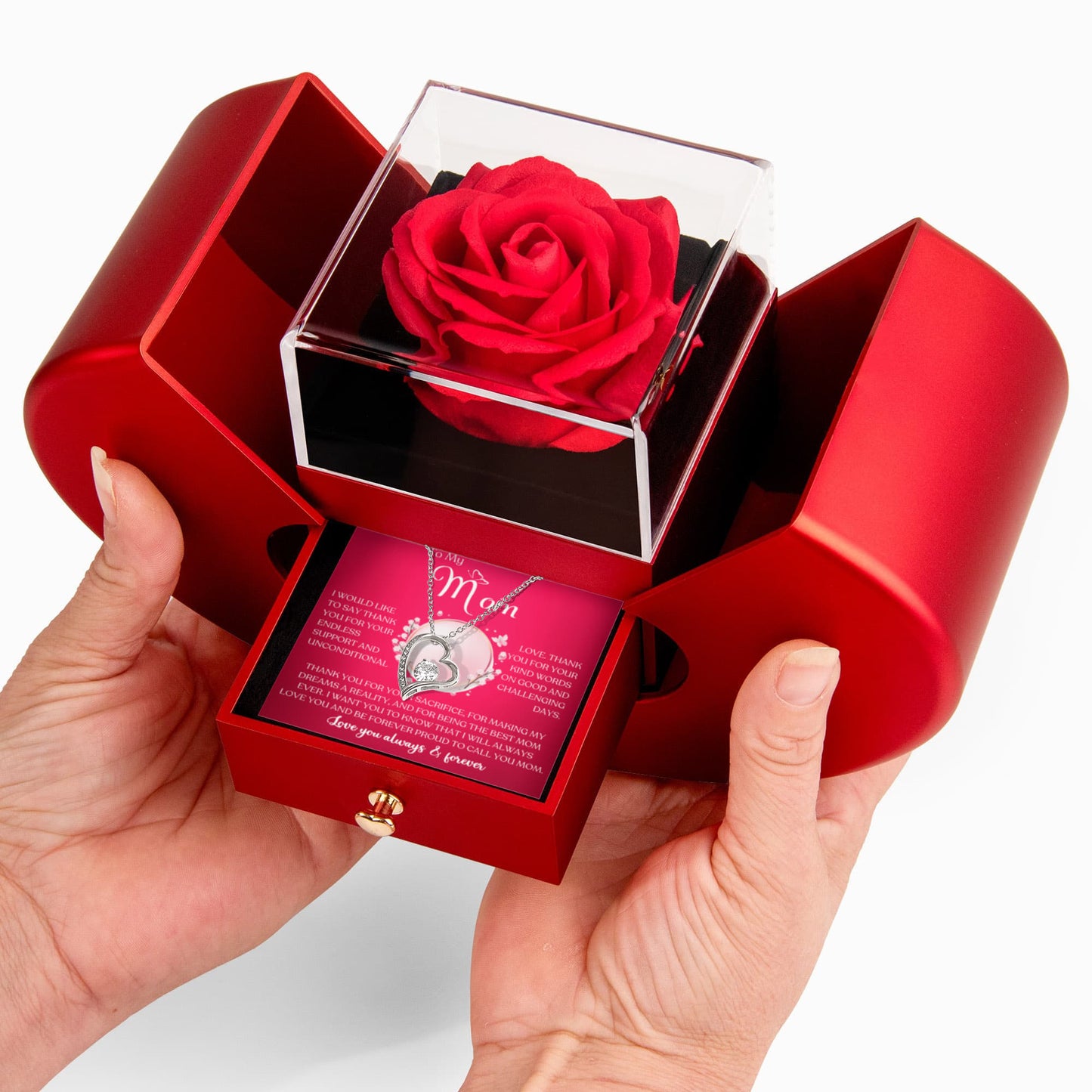 My Amazing Mom Rose Gift Set with Heart Necklace