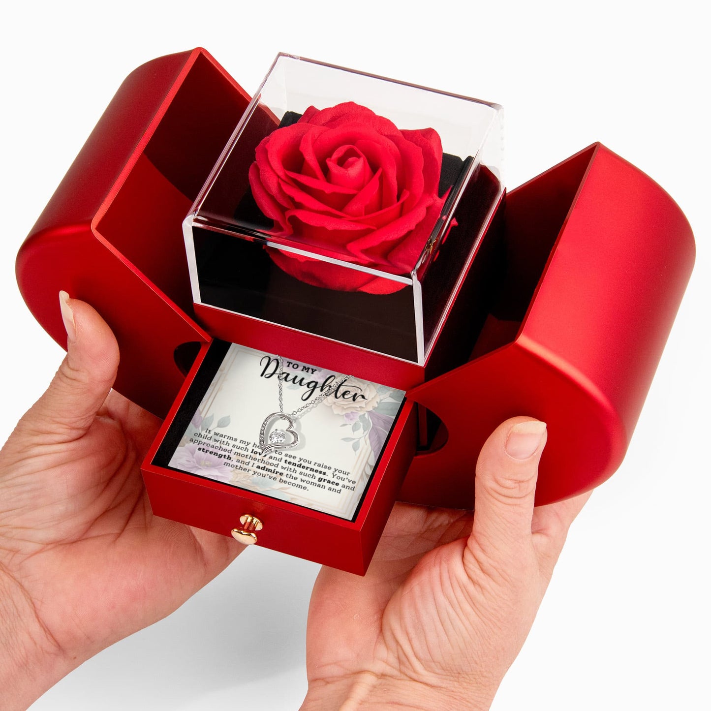 To My Daughter Heart Necklace  & Rose Gift Box Set