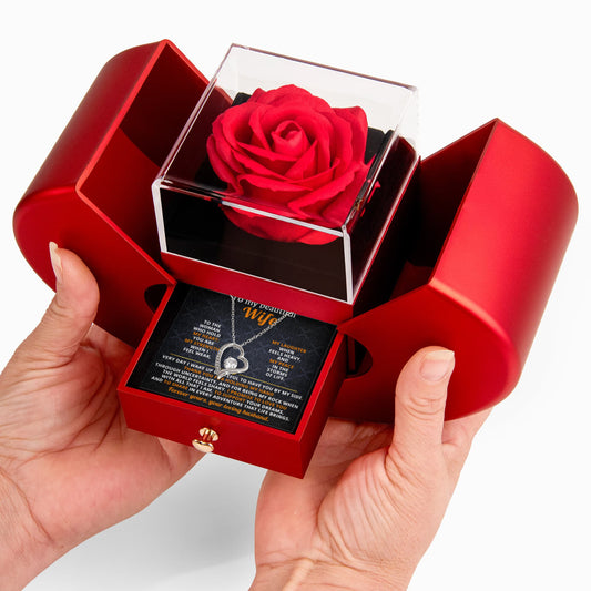 Beautiful Wife Rose Heart Box Necklace Gift Set