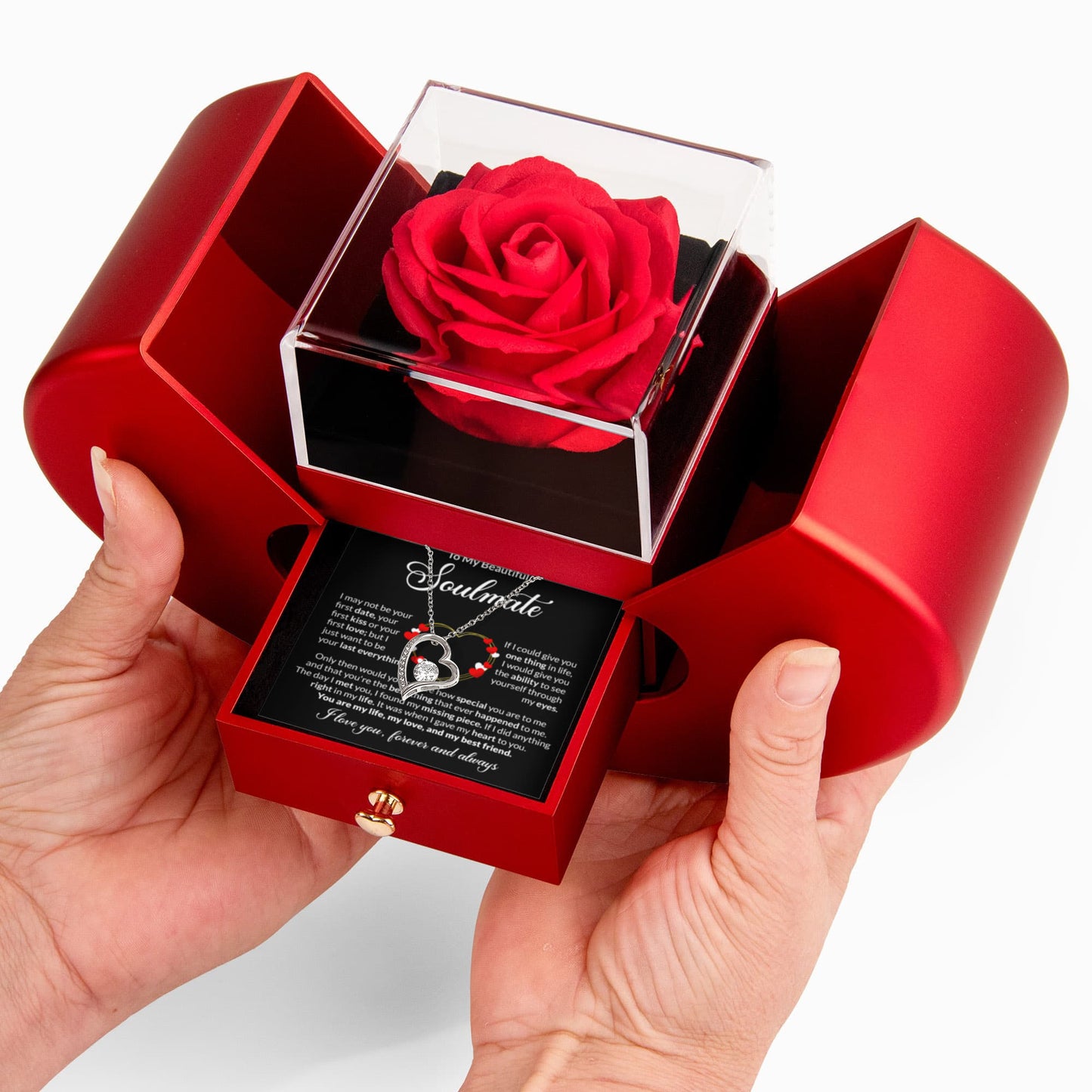 Soulmate Heart Necklace Preserved Rose Box Gift Set