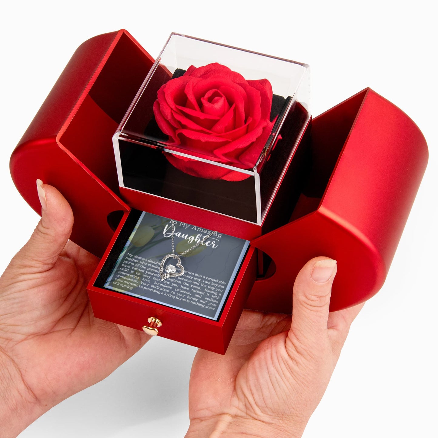 To My Amazing  Daughter Heart Necklace  & Rose Gift Box Set