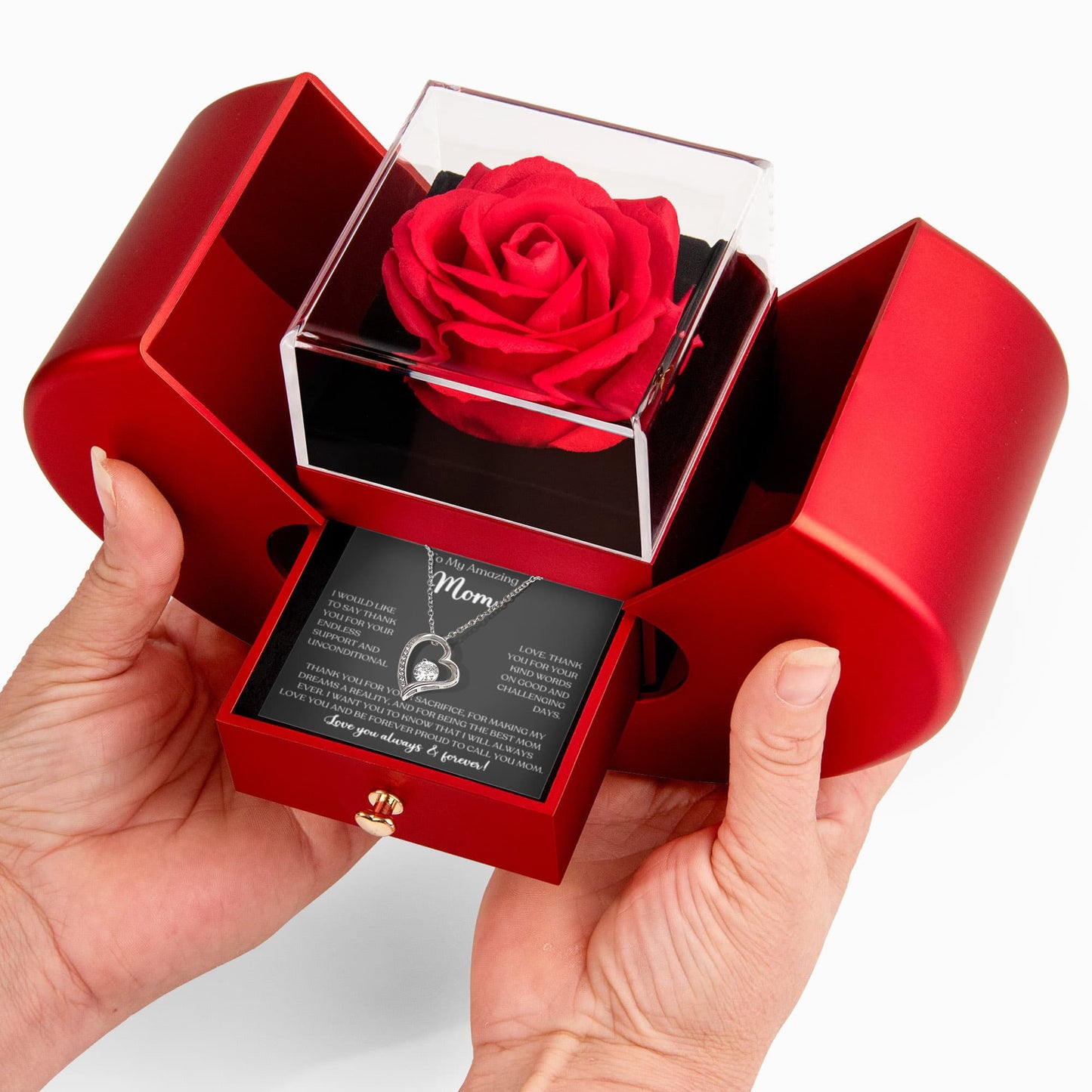My Amazing Mom Rose Gift Set with Heart Necklace