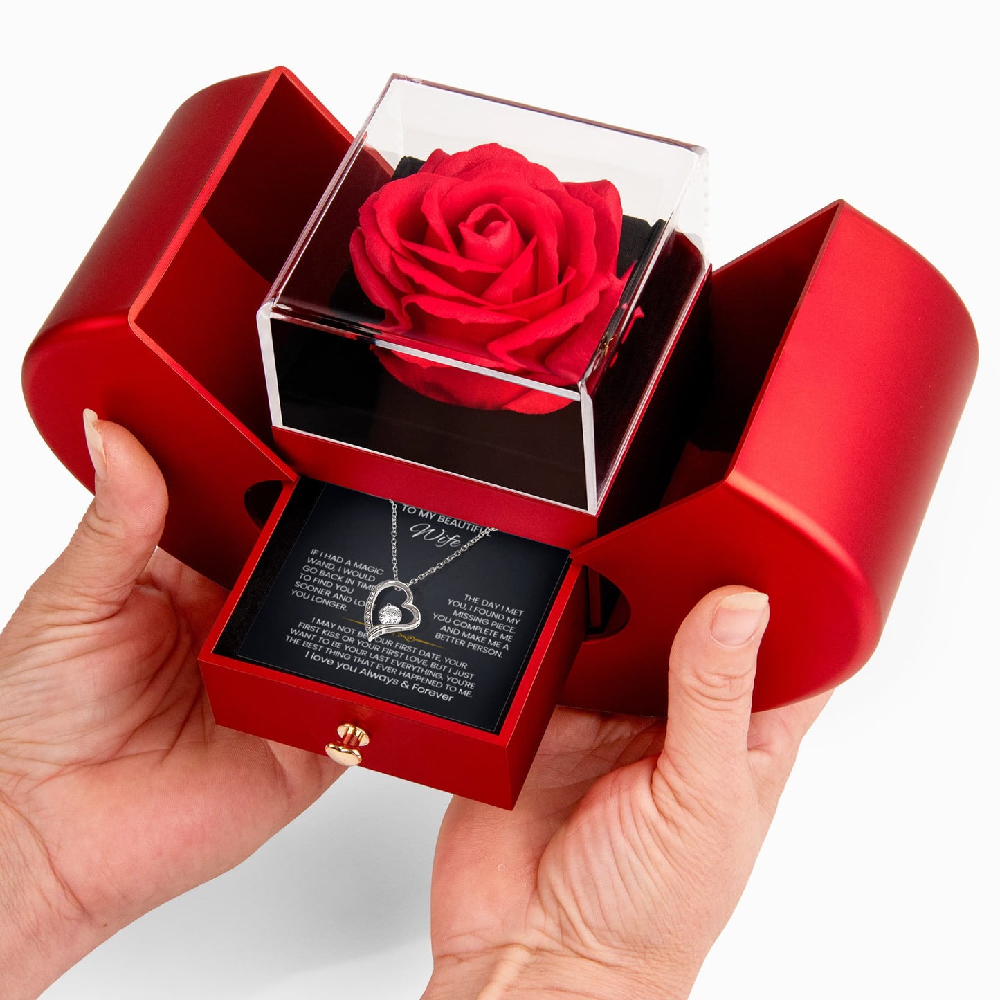 Wife Heart Necklace Preserved Rose Box Gift Set