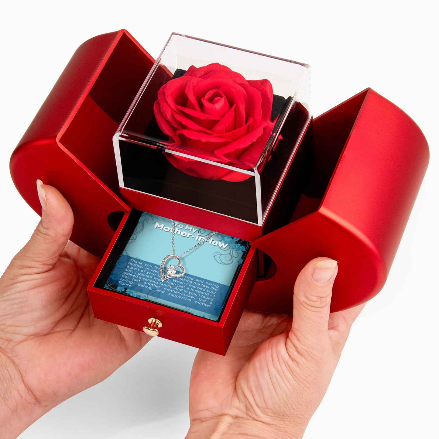Mother in  Law heart Necklace & Rose Gift Box Set
