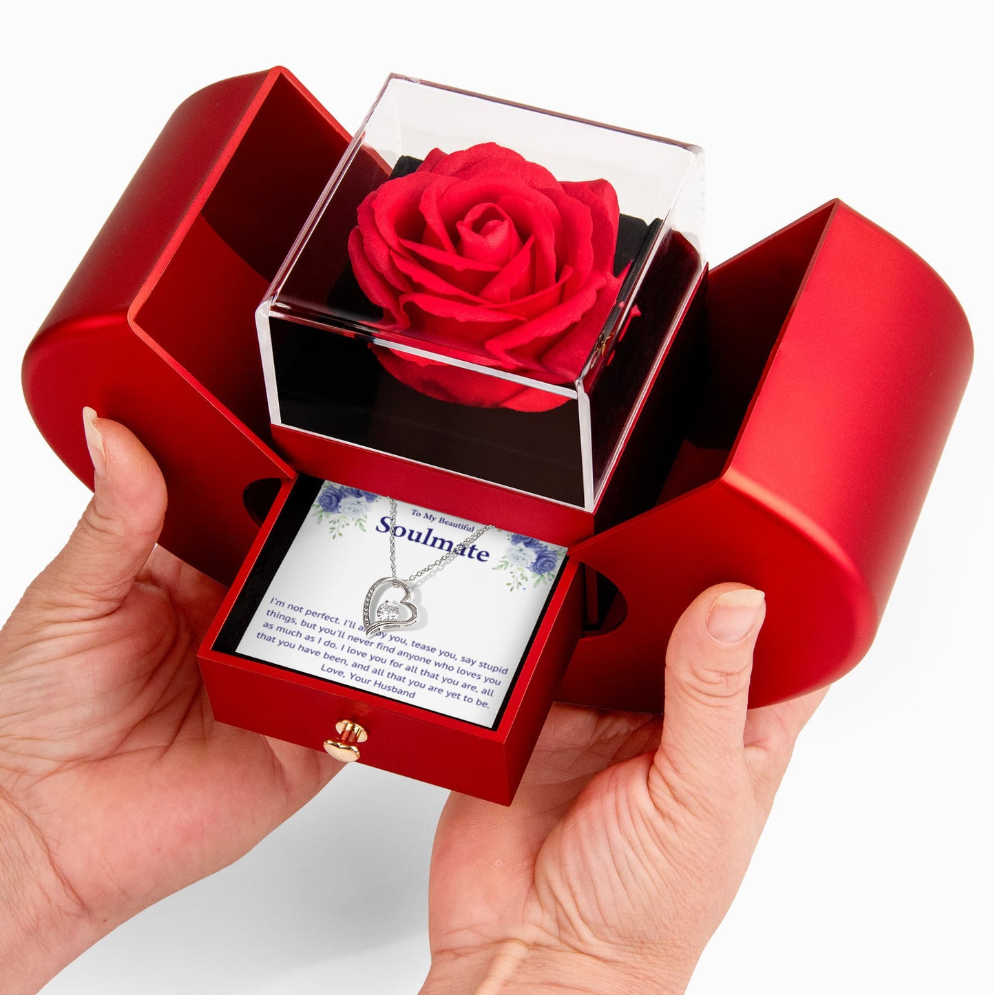 My Soulmate Heart Necklace Preserved Rose Box Gift Set