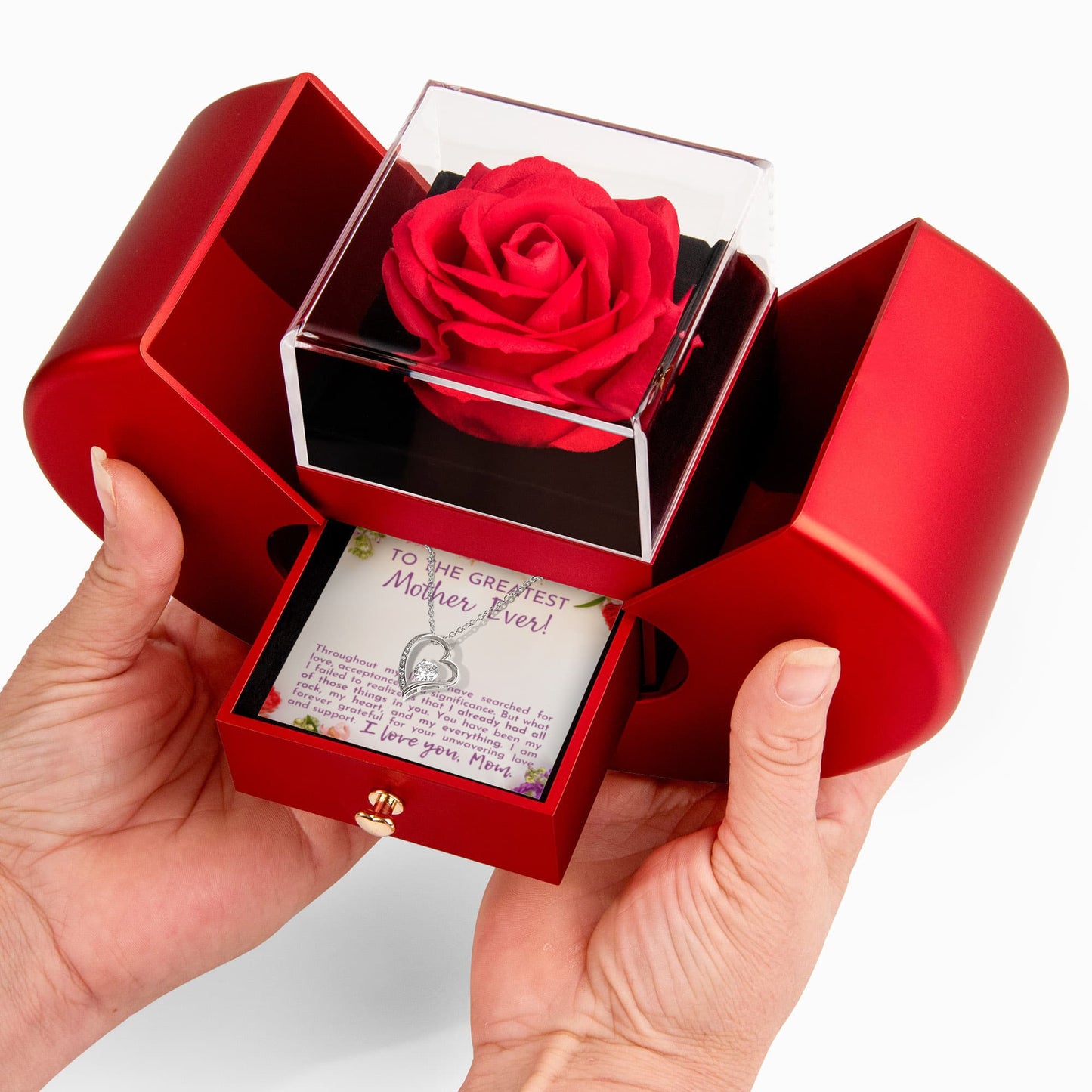 Mother in  Law heart Necklace & Rose Gift Bo