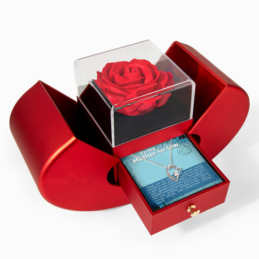 Mother in  Law heart Necklace & Rose Gift Box Set