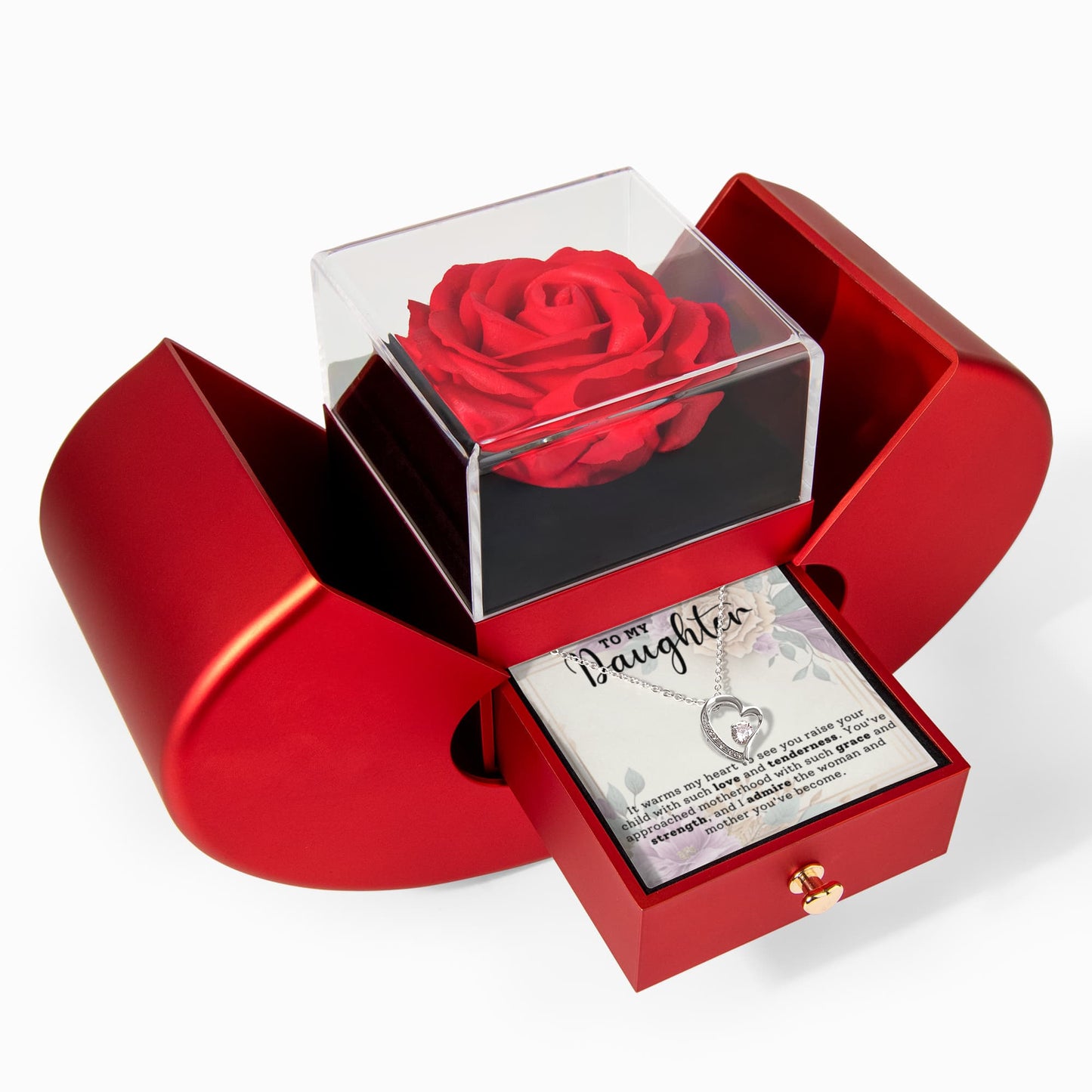 To My Daughter Heart Necklace  & Rose Gift Box Set
