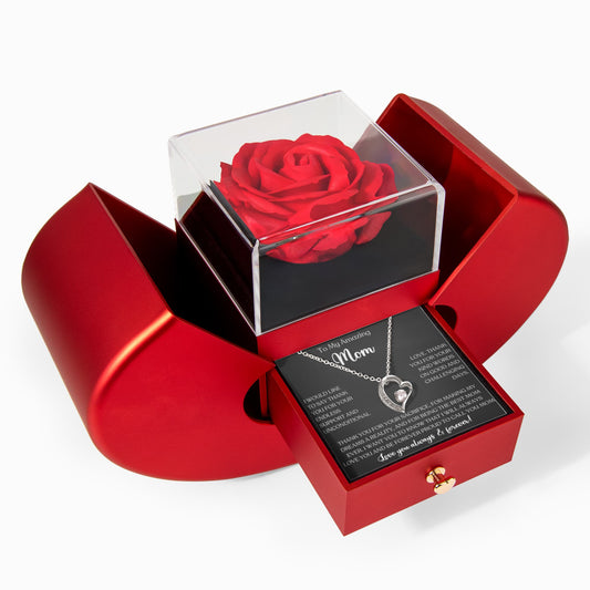 My Amazing Mom Rose Gift Set with Heart Necklace