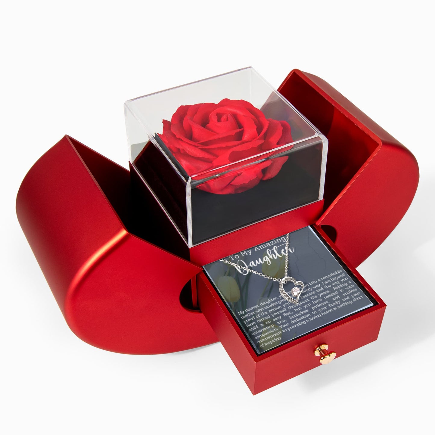 To My Amazing  Daughter Heart Necklace  & Rose Gift Box Set