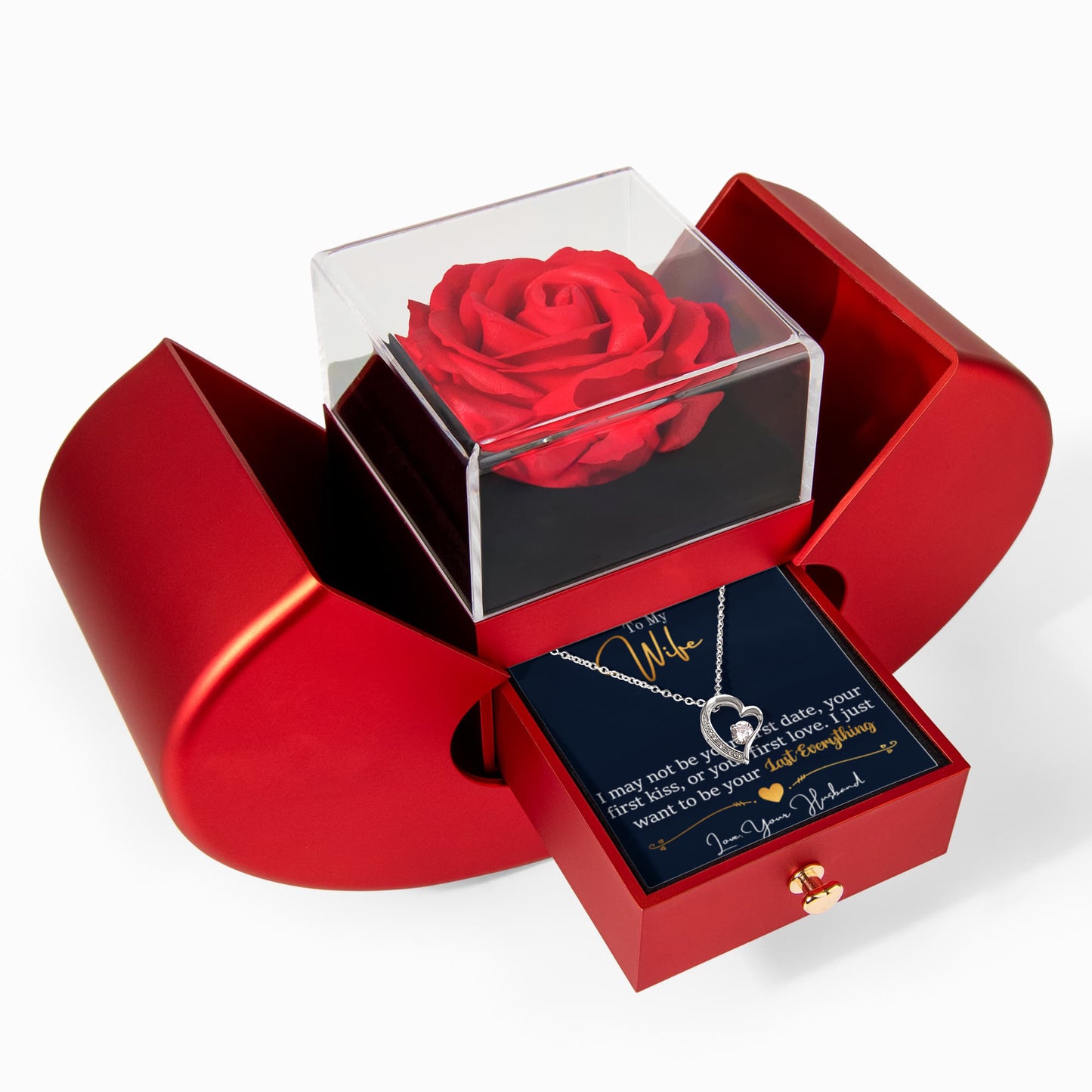 Wife Heart Necklace Preserved Rose Box Gift Set