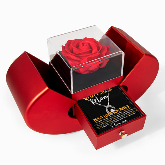 To My Superhero Mom Rose Gift Box Set with Heart Necklace