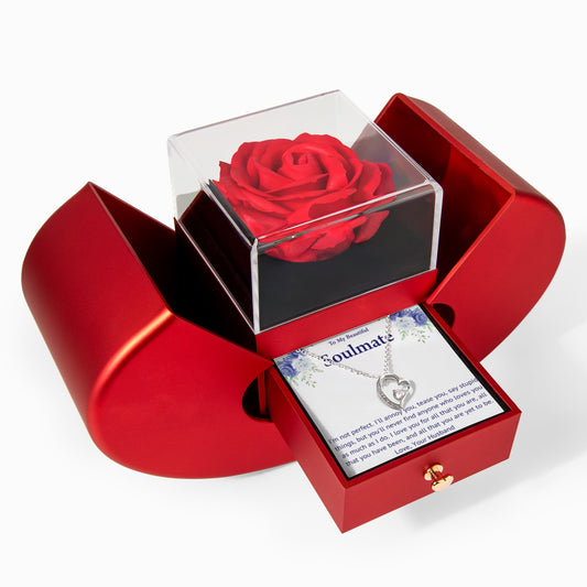 My Soulmate Heart Necklace Preserved Rose Box Gift Set
