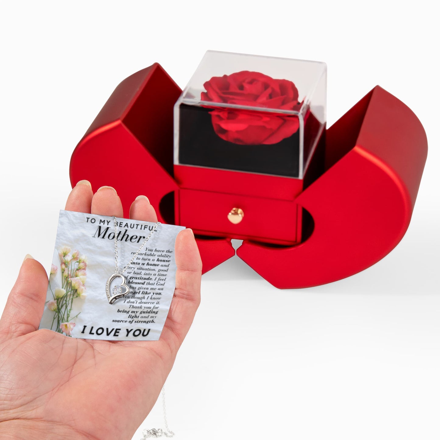 Mother heart Necklace & Rose Gift Bo