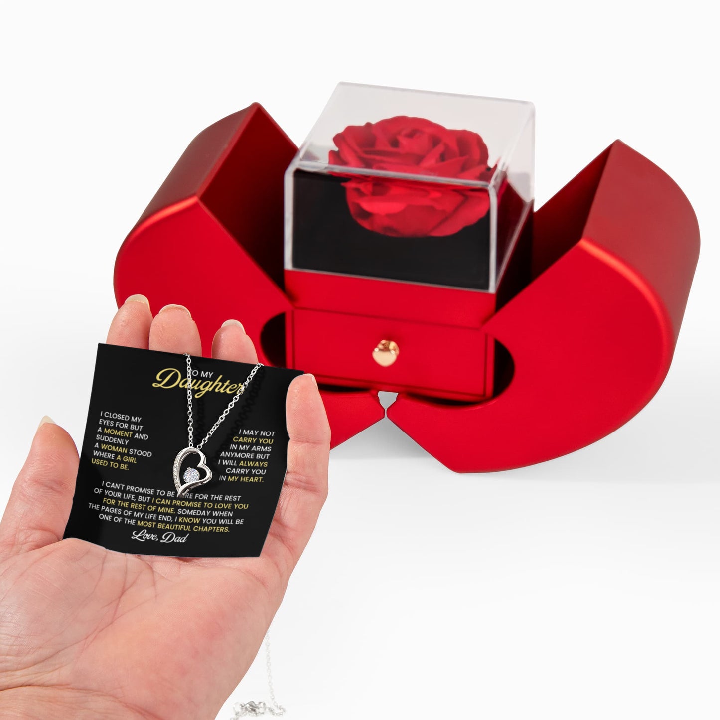 Daughter Rose Heart Necklace Gift Set from Dad