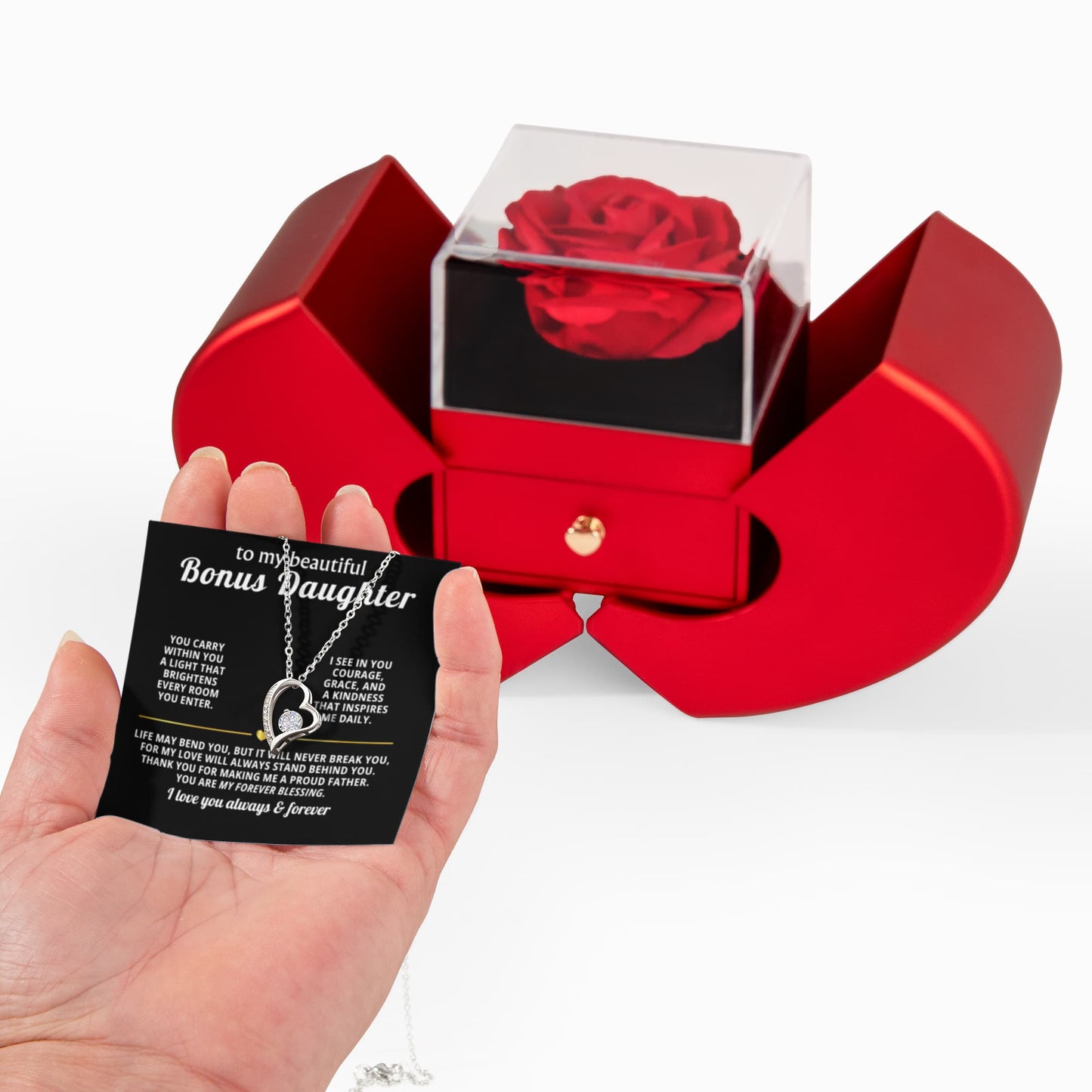 Bonus Daughter Heart Rose Box Gift Set for Stepdaughter