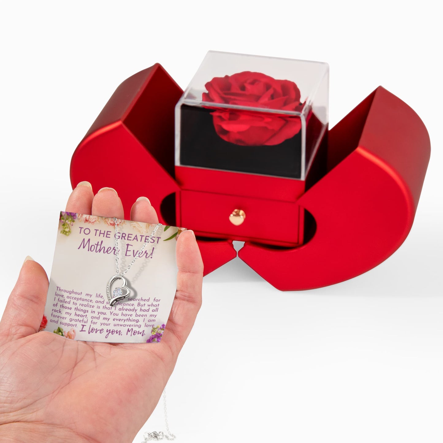 Mother in  Law heart Necklace & Rose Gift Bo