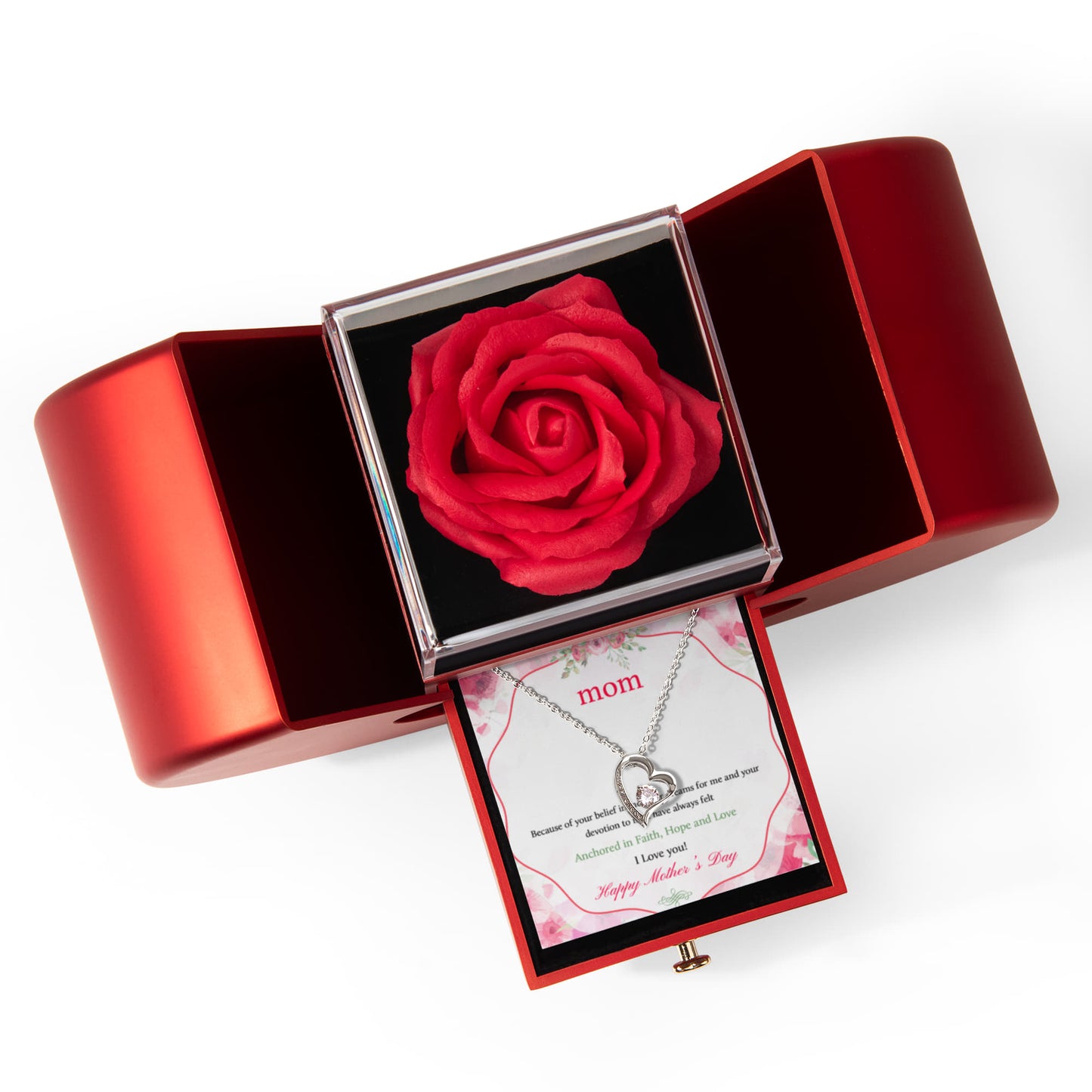 Mother's Day Heart Necklace & Rose Gift Set for Mom