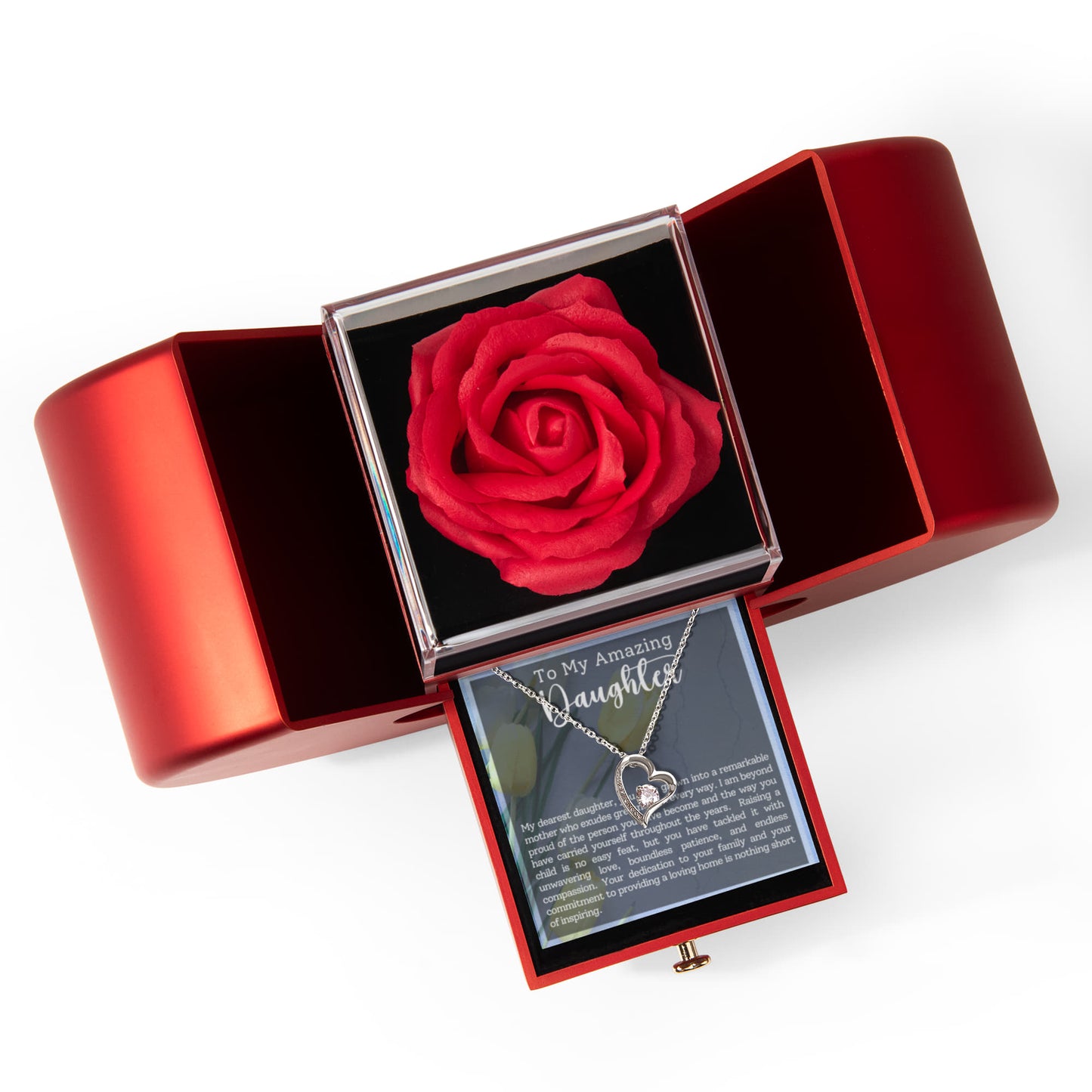 To My Amazing  Daughter Heart Necklace  & Rose Gift Box Set