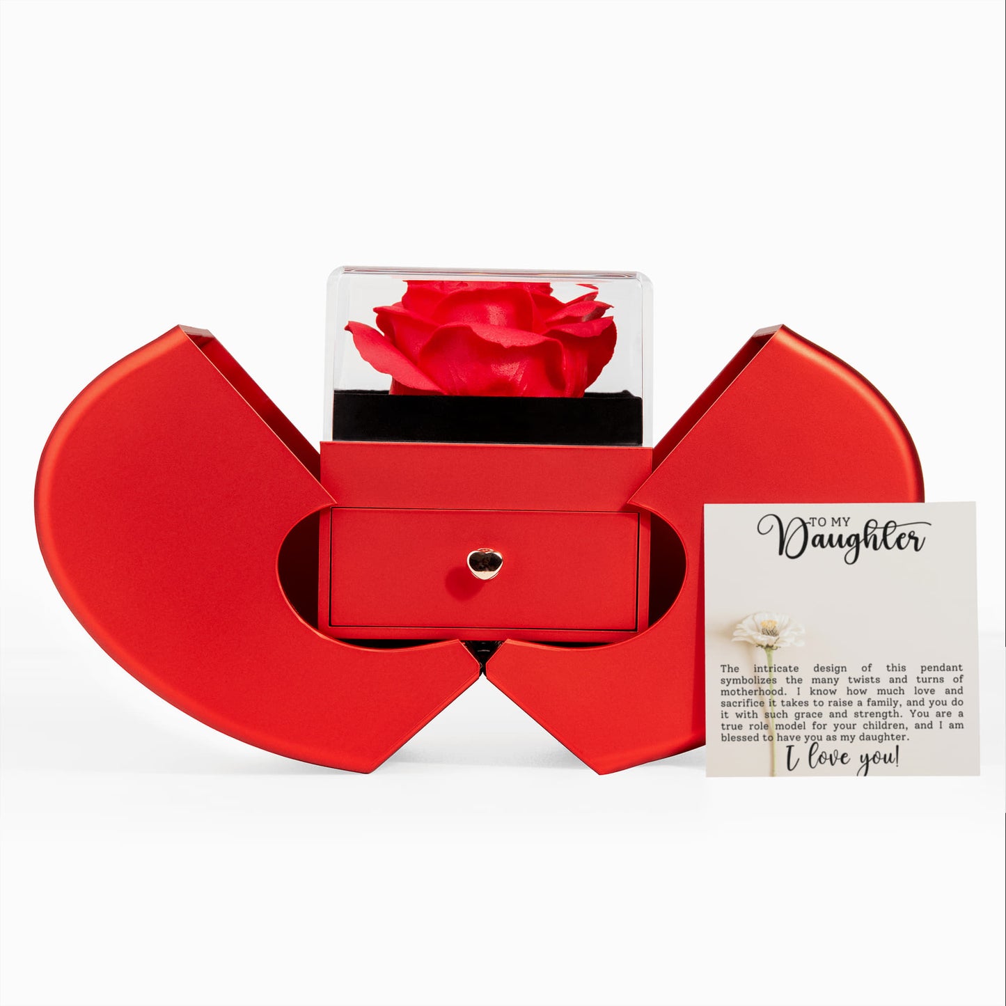 Daughter Motherhood Heart Necklace & Rose Gift Set