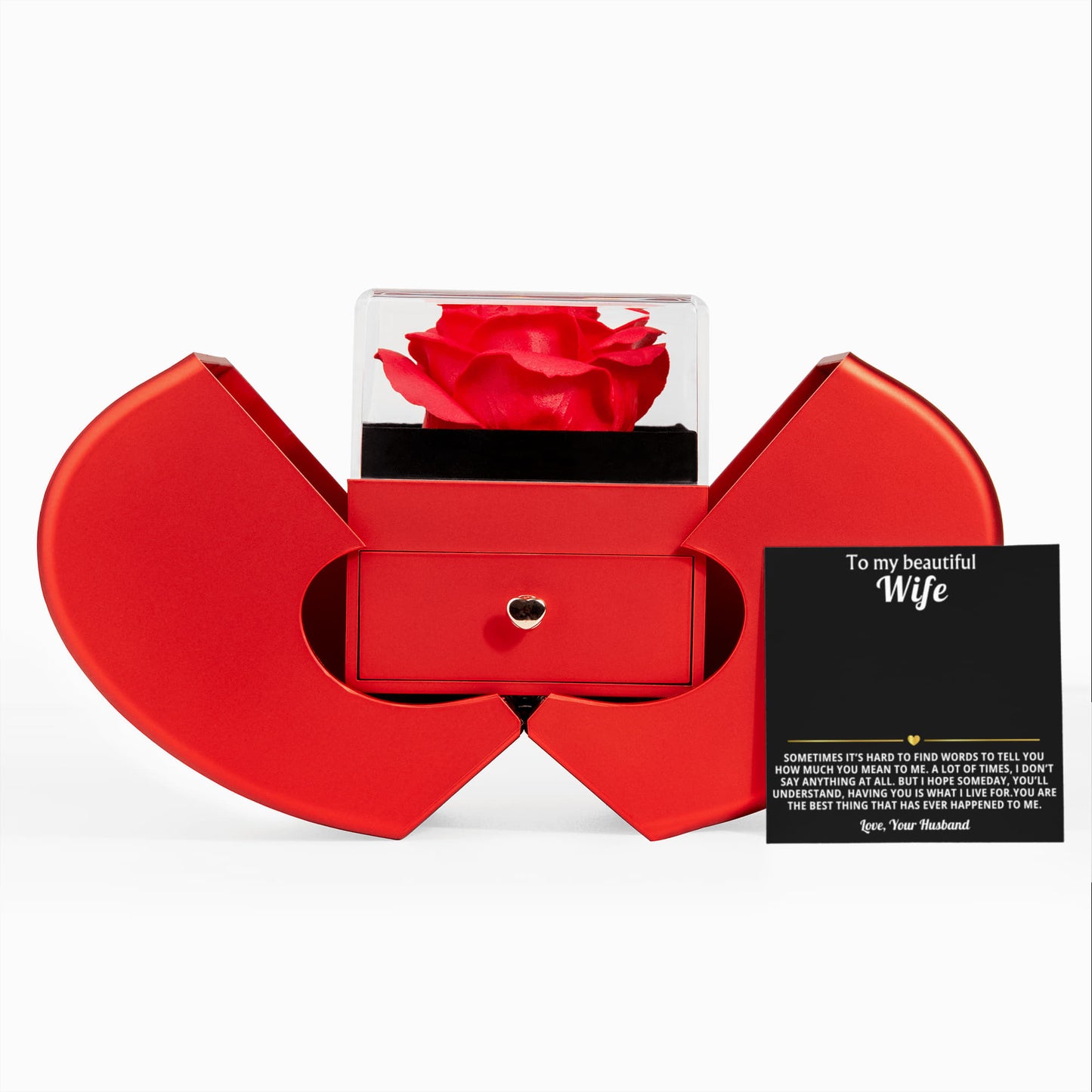 To My Wife Heart Necklace and Rose Gift Box Set