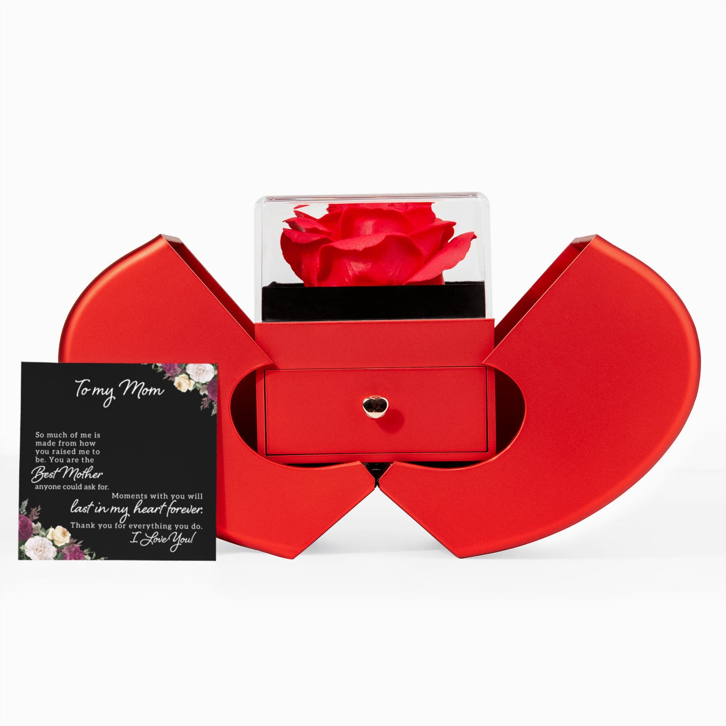 Mom Heart Necklace & Rose Gift Set