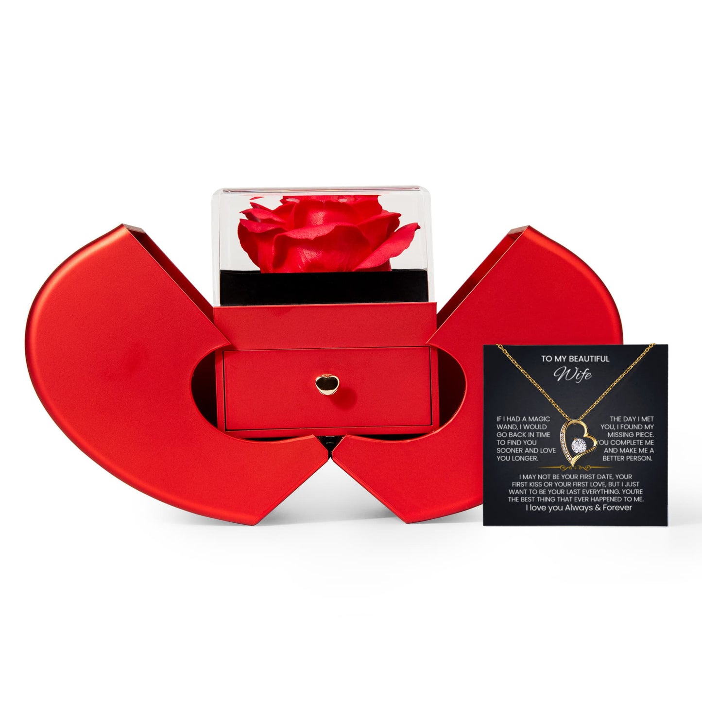 Wife Heart Necklace Preserved Rose Box Gift Set