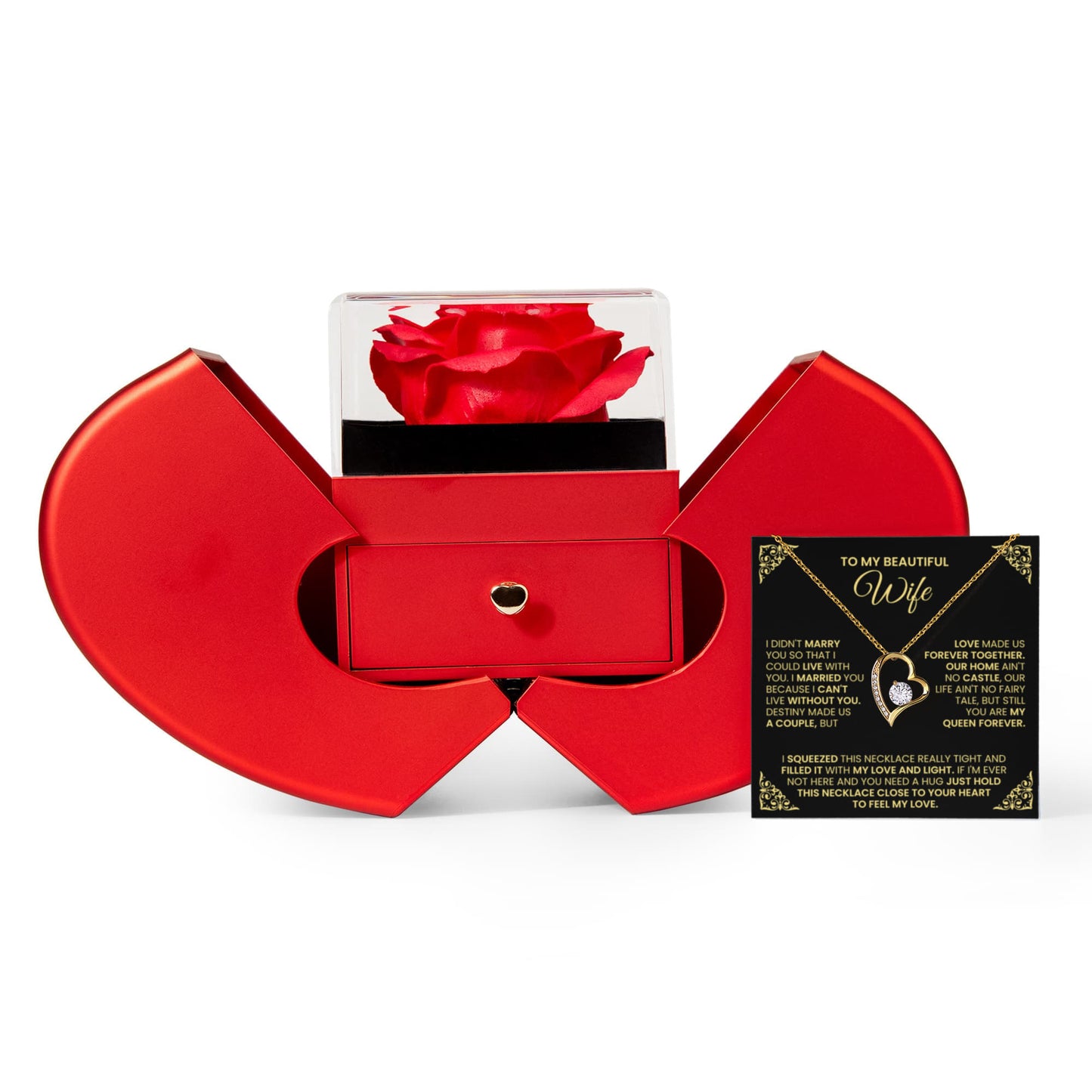 Wife Heart Necklace Preserved Rose Box Gift Set