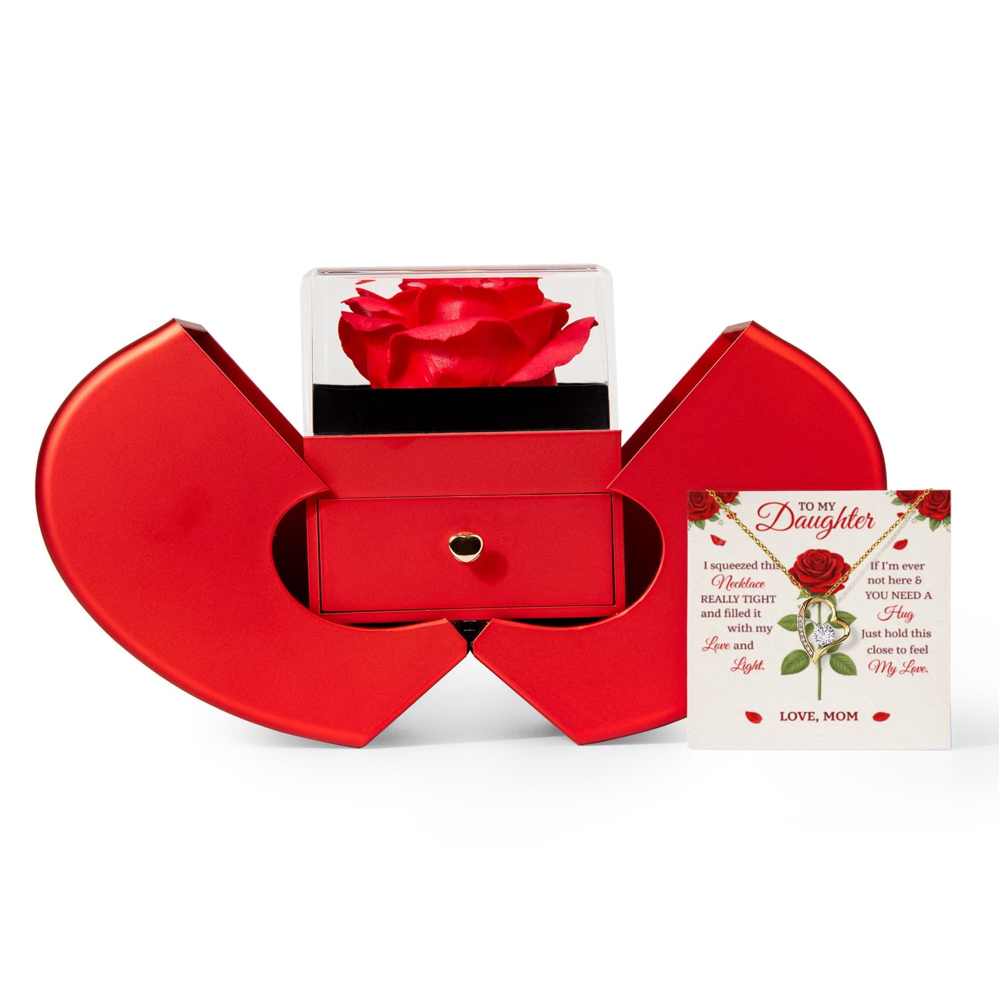 Daughter Rose Heart Necklace Gift Set