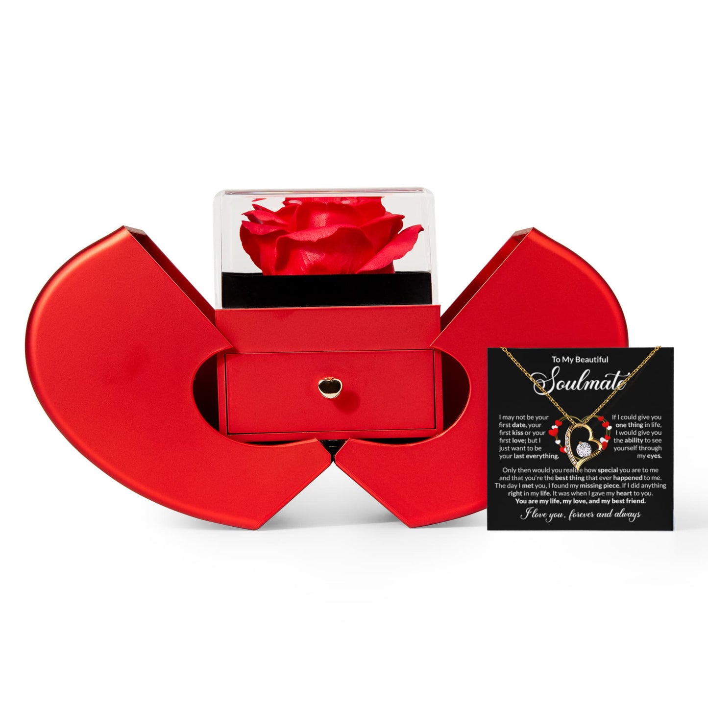Soulmate Heart Necklace Preserved Rose Box Gift Set