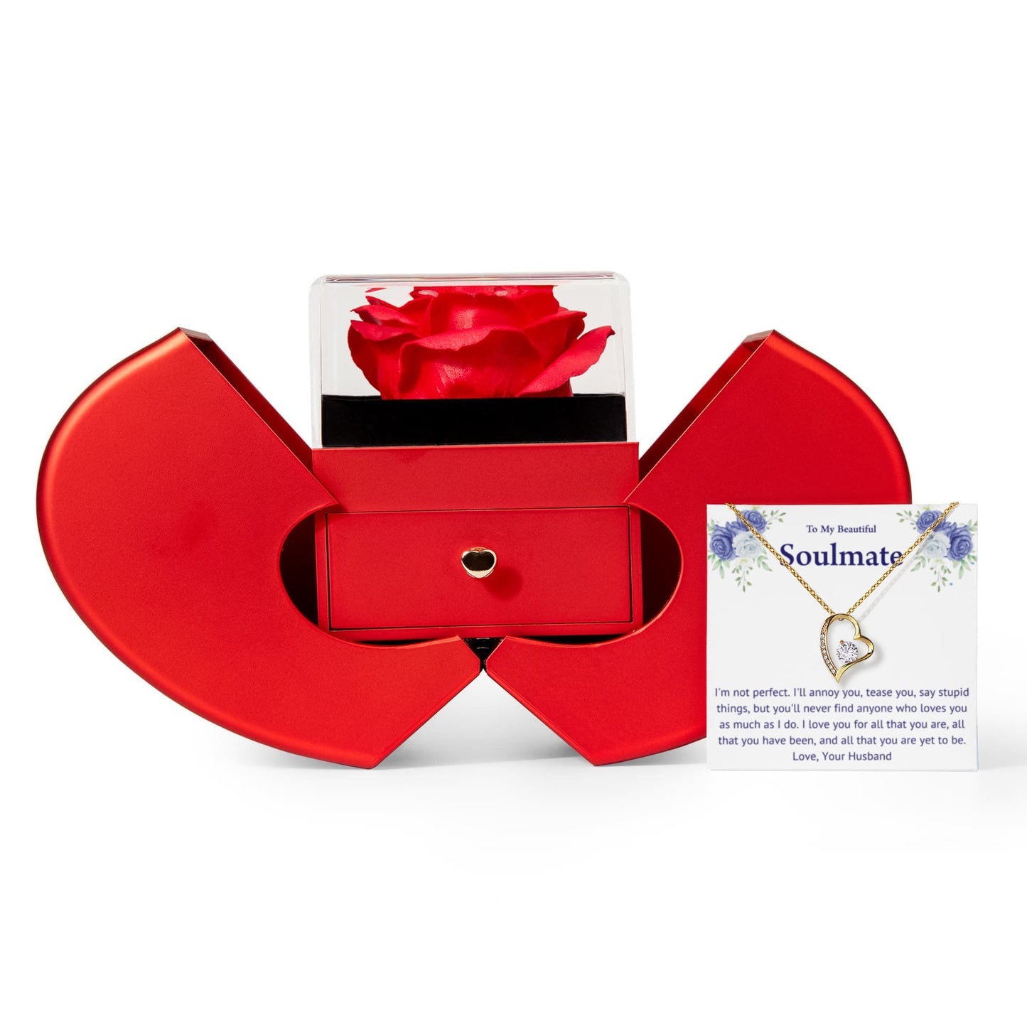 My Soulmate Heart Necklace Preserved Rose Box Gift Set