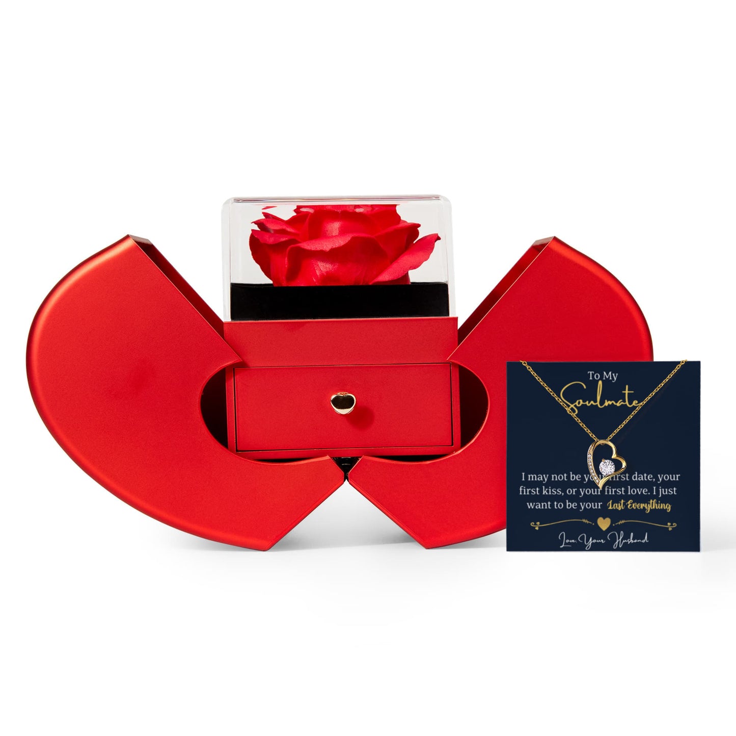 Soulmate Heart Necklace Preserved Rose Box Gift Set