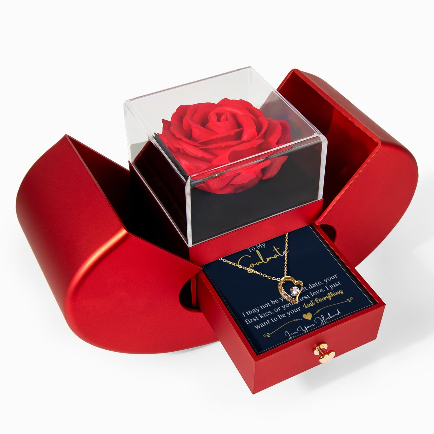 Soulmate Heart Necklace Preserved Rose Box Gift Set