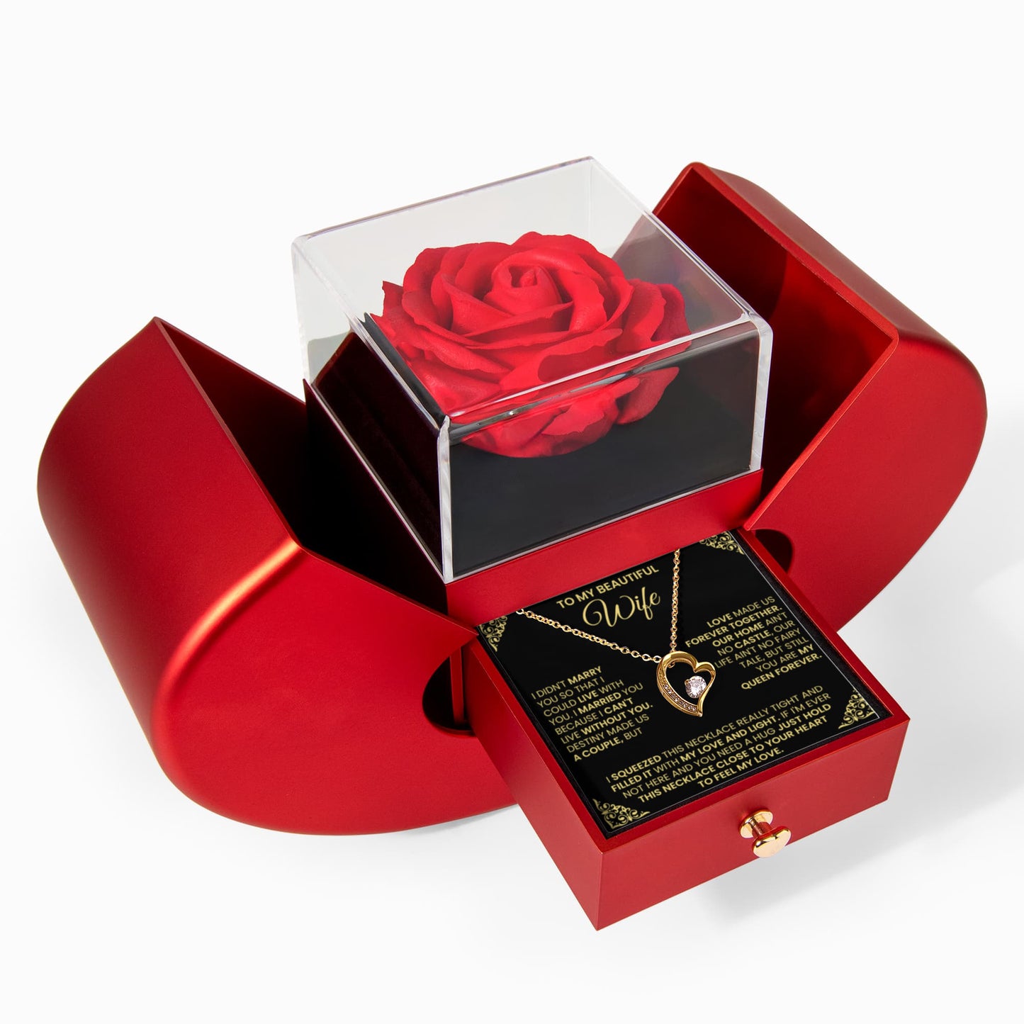 Wife Heart Necklace Preserved Rose Box Gift Set