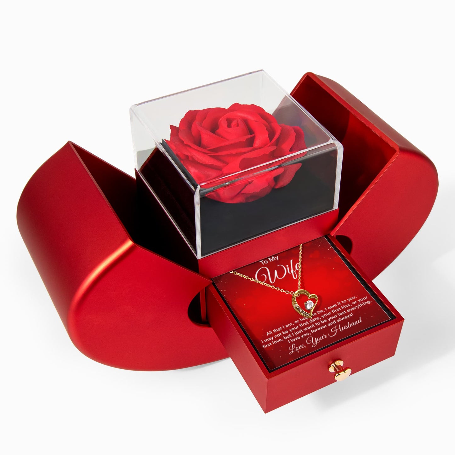 Wife All That I Am Heart Necklace Preserved Rose Box Gift Set