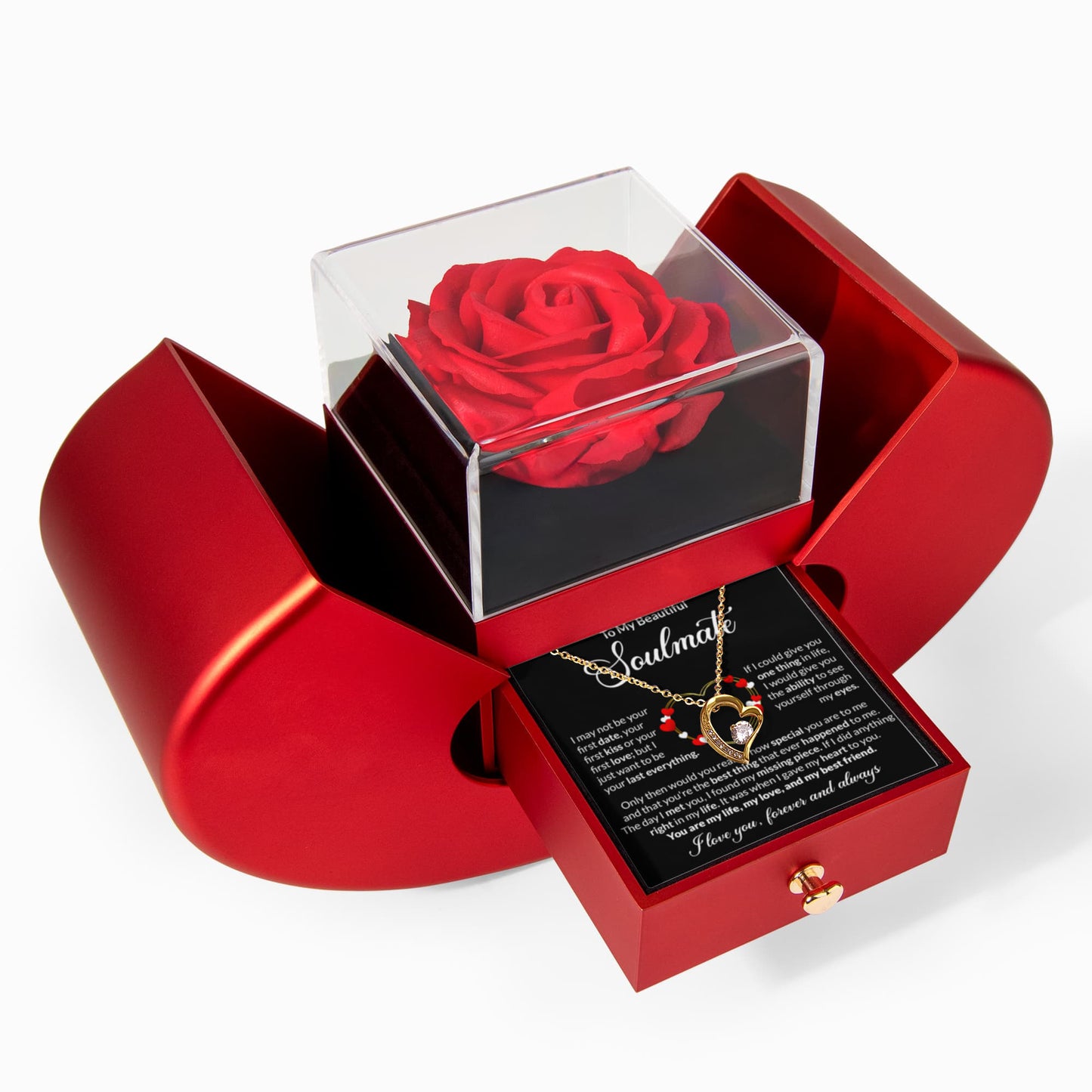 Soulmate Heart Necklace Preserved Rose Box Gift Set